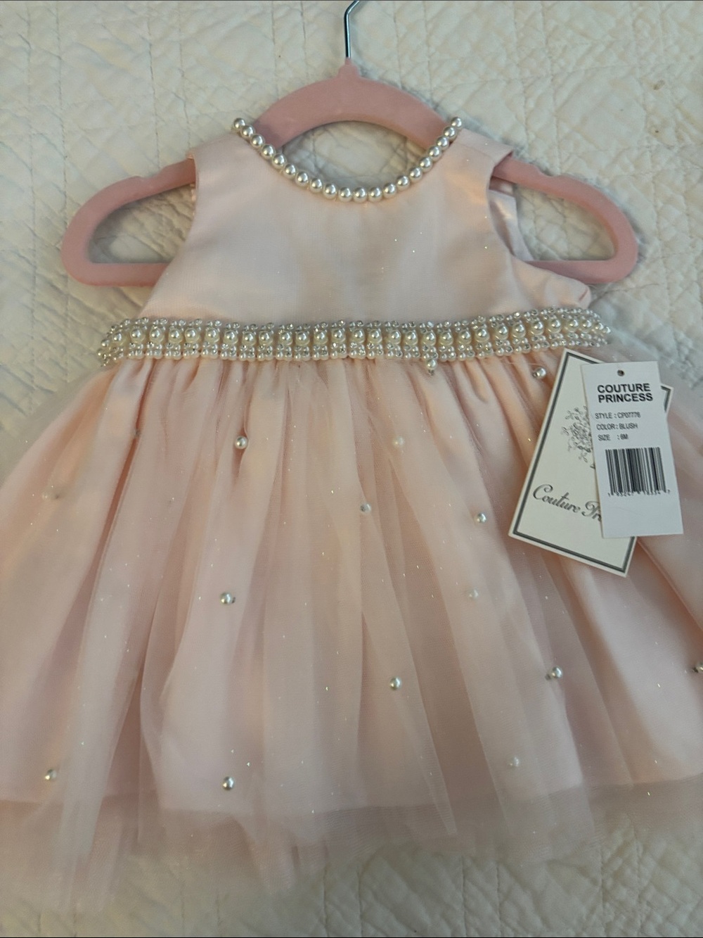 Couture Princess Pink Pearl-Trim Tulle Party Dress for Girls